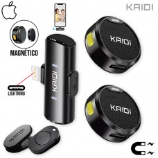 Microfone Lapela Magnético sem Fio Duplo Lightning KMF4-A Kaidi