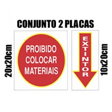 Placa de Segurança Proibido Colocar Materiais 20x20cm e Extintor 10x20cm S210 Acesso