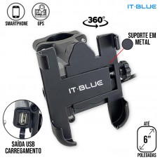 Suporte Celular Moto Metal Com Carregador LE-019 It Blue - Preto