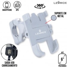 Suporte Celular Moto Metal Com Carregador LEY-2259 Lehmox - Prata