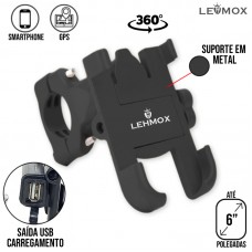 Suporte Celular Moto Metal Com Carregador LEY-2259 Lehmox - Preto