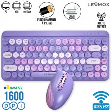 Kit Teclado + Mouse sem Fio LEY-176A Lehmox - Lilás