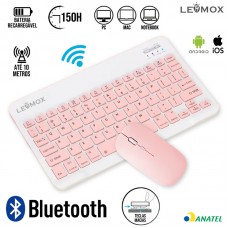 Kit Teclado + Mouse sem Fio LEY-176B Lehmox - Rosa