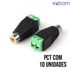Adaptador RCA Fêmea com Borne CFTV Pct com 10 Unidades Exbom