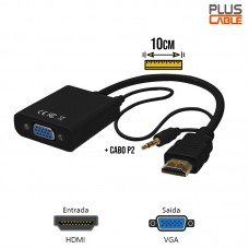 Cabo Adaptador HDMI x VGA + P2 ADP-HDMIVGA20BK Plus Cable