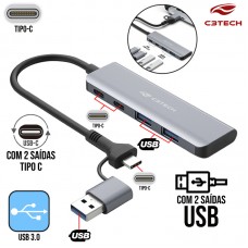 Hub Tipo C 3.0 com 4 Portas HU-C600GY C3 Tech