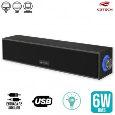 SoundBar 2.0 6W RGB SB-30BK C3 Tech - Preta