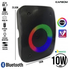 Caixa de Som Bluetooth 10W RGB KA-8907 Kapbom - Preta