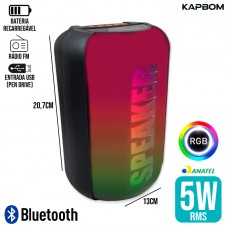 Caixa de Som Bluetooth 5W RGB KA-8930 Kapbom - Preta