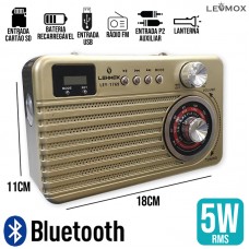 Caixa de Som Bluetooth Retrô LEY-1769 Lehmox - Dourada