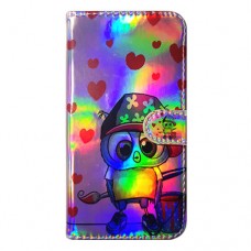 Capa Book Cover para Samsung Galaxy A70 - Efeito Metalizado Coruja Corações