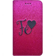 Capa Book Cover para Motorola Moto G6 Plus - Gliter Fé Coração Pink