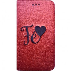 Capa Book Cover para Motorola Moto G6 Plus - Gliter Fé Coração Vermelha
