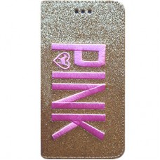 Capa Book Cover para Motorola Moto G6 Plus - Gliter Pink Dourada