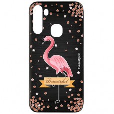 Capa para Samsung Galaxy A21 Case2you - Escovada Preta Flamingo Beautiful