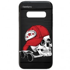 Capa para Samsung Galaxy S10 Plus Case2you - Escovada Preta Caveira de Boné Vermelho