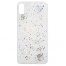 Capa para iPhone X e XS - Transparente Gliter Planetas Azuis