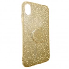 Capa iPhone XS Max - Gliter New com Popsocket Dourada