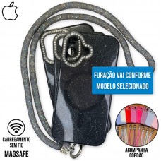 Capa iPhone 16 Pro - Glitter Magsafe com Cordão Preta