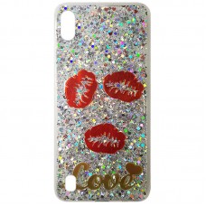 Capa para Samsung Galaxy A01 - Glitter Love Beijos Prata