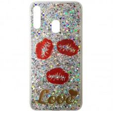 Capa para Samsung Galaxy A20s - Glitter Love Beijos Prata