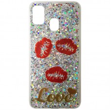 Capa para Samsung Galaxy A21s - Glitter Love Beijos Prata