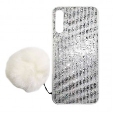 Capa para Samsung Galaxy A70 - Gliter com Pompom Branca
