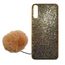 Capa para Samsung Galaxy A70 - Gliter com Pompom Salmão Escuro