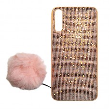 Capa para Samsung Galaxy A70 - Gliter com Pompom Salmão