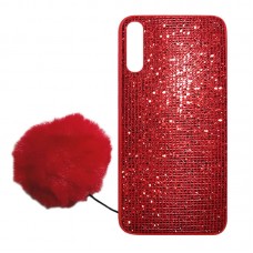 Capa para Samsung Galaxy A70 - Gliter com Pompom Vermelha