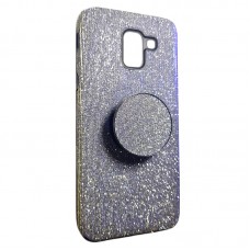 Capa para Samsung Galaxy J6 Plus - Gliter com Popsocket Azul Claro
