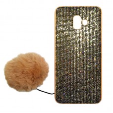 Capa para Samsung Galaxy J6 Plus - Gliter com Pompom Salmão Escuro