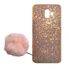 Capa para Samsung Galaxy J6 Plus - Gliter com Pompom Salmão
