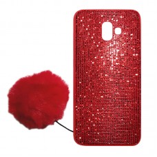 Capa para Samsung Galaxy J6 Plus - Gliter com Pompom Vermelha