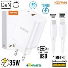 Kit Carregador Tipo C PD Turbo 35W + Cabo Lightning 1m KN-671CL Kdpan