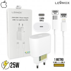 Kit Carregador Tipo C PD 25W + Cabo Lightning x Tipo C 1m LE-357-3 Lehmox