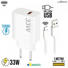 Kit Carregador 1 USB Turbo 33W + Cabo Tipo C 1m LE-405 Lehmox - Branco