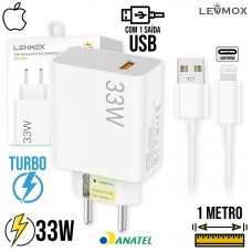 Kit Carregador USB Turbo 33W + Cabo Lightning 1m LE-405IOS Lehmox - Branco