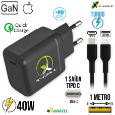 Kit Carregador GAN Turbo 40W Tipo C + Cabo Lightning 1m XC-UR93 X-Cell - Preto