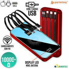 Carregador Power Bank com Magsafe 10000mAh WUP-377 Peining - Preto Vermelho