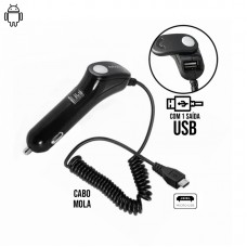 Carregador Veicular V8 + 1 USB Cabo Mola