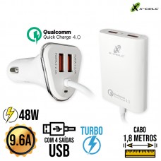 Tomada Carregador USB Veicular Com 4 Saídas Para Carro, Uber, 99, Taxi - WR  ACESSÓRIOS & CIA