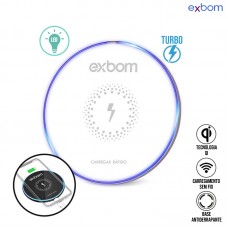 Carregador por Indução Qi sem Fio Turbo LED TQI-F18A Exbom - Branco