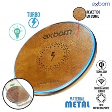 Carregador por Indução Qi sem Fio Turbo LED TQI-F18T Exbom - Marrom