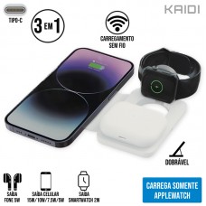 Base Carregadora sem Fio 3 em 1 Turbo 15W KD-9098 Kaidi - Branco