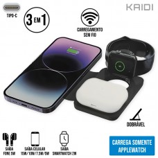 Base Carregadora sem Fio 3 em 1 Turbo 15W KD-9098 Kaidi - Preto