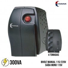 Estabilizador Bivolt Manual Saída 115V 4 Tomadas ES-300VA Coletek
