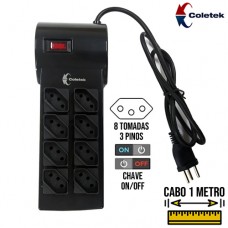 Extensão Elétrica 8 Tomadas FL-82BK Coletek - Preto