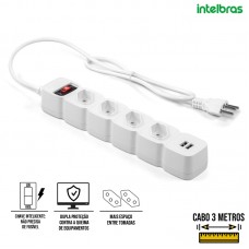 Extensão Elétrica 4 Tomadas + 2 USB 3m EPE 204 USB+ Intelbras - Branco