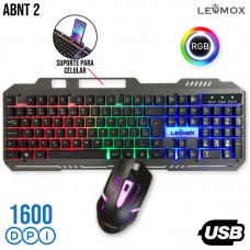 Kit Gamer Teclado + Mouse USB LED RGB LEY-2077 Lehmox - Preto